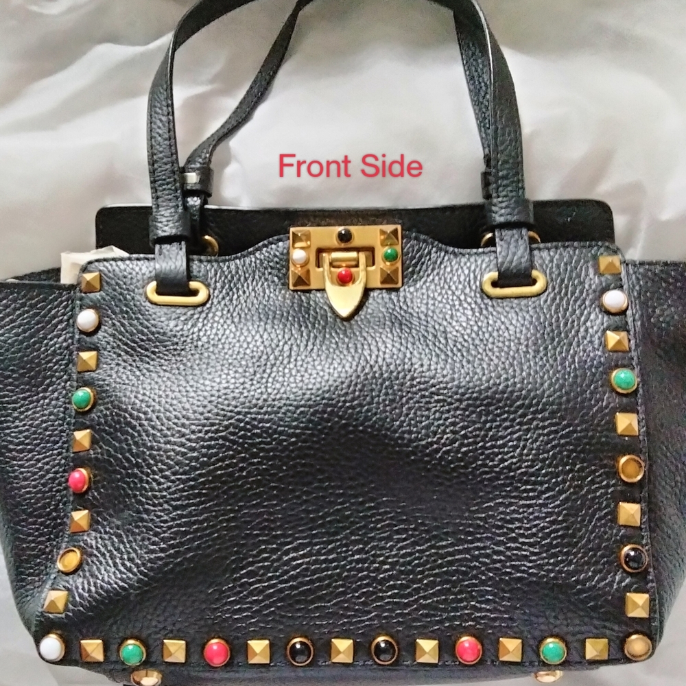 Rock Stud Genuine Leather Bag with Multicolor Accent Stones-Valentino Style - Picture 6 of 7